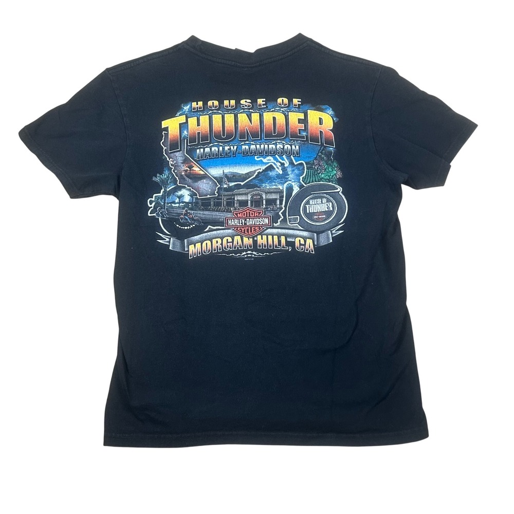 Harley Davidson House of Thunder Morgan Hill CA T-Shirt Mens M Black 2012 Skull